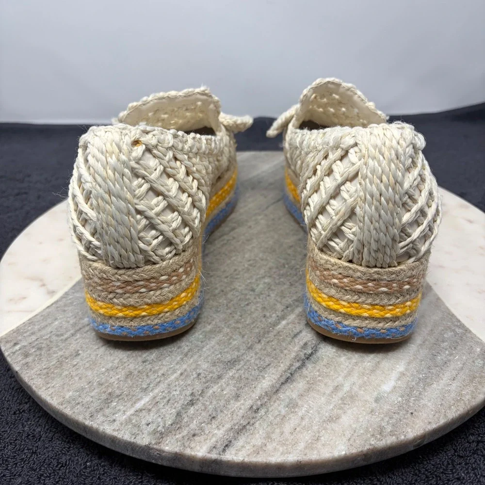 Dolce Vita Woven Raffia Platform Loafer Cream Blue Yellow Striped Espadrille 5.5
